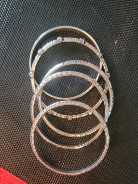 Set of 5 Silver-Tone Stacked Bangle Bracelets. Some Are Brighton. Very Nice